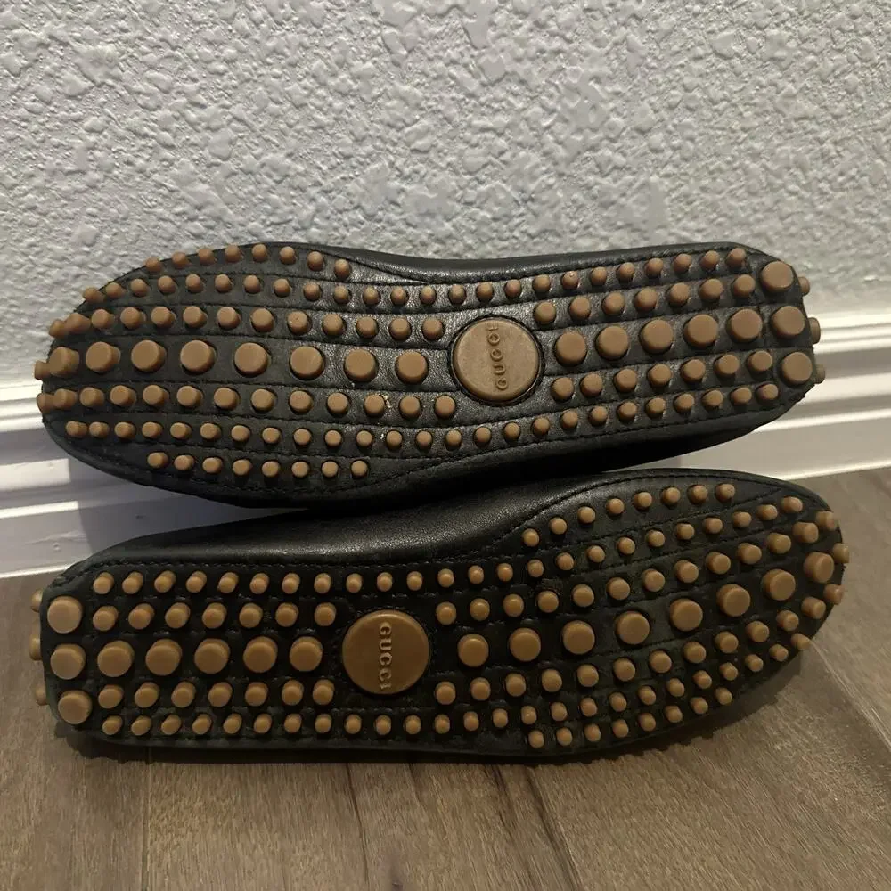 Authentic GUCCI Web Design Black Loafers 123506 GG sz 6.5 (fits USA 7.5)